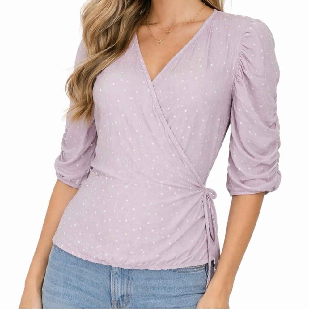 Abercrombie & Fitch Purple Puff Sleeve Wrap Blouse Size XL NwT